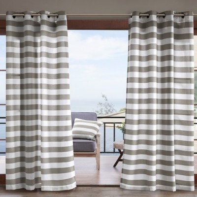 Highland Dunes Geraci Striped Semi-Sheer Outdoor Grommet Single Curtain Panel   